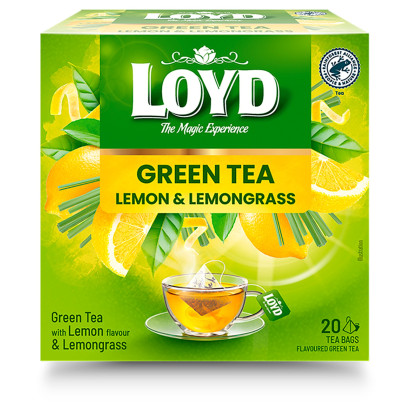 Loyd Herbata zielona aromatyzowana o smaku cytryny z trawą cytrynową 30 g (20 x 1,5 g)