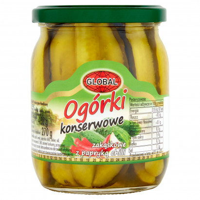 Global Ogórki konserwowe zakąskowe z papryką chilli 480 g